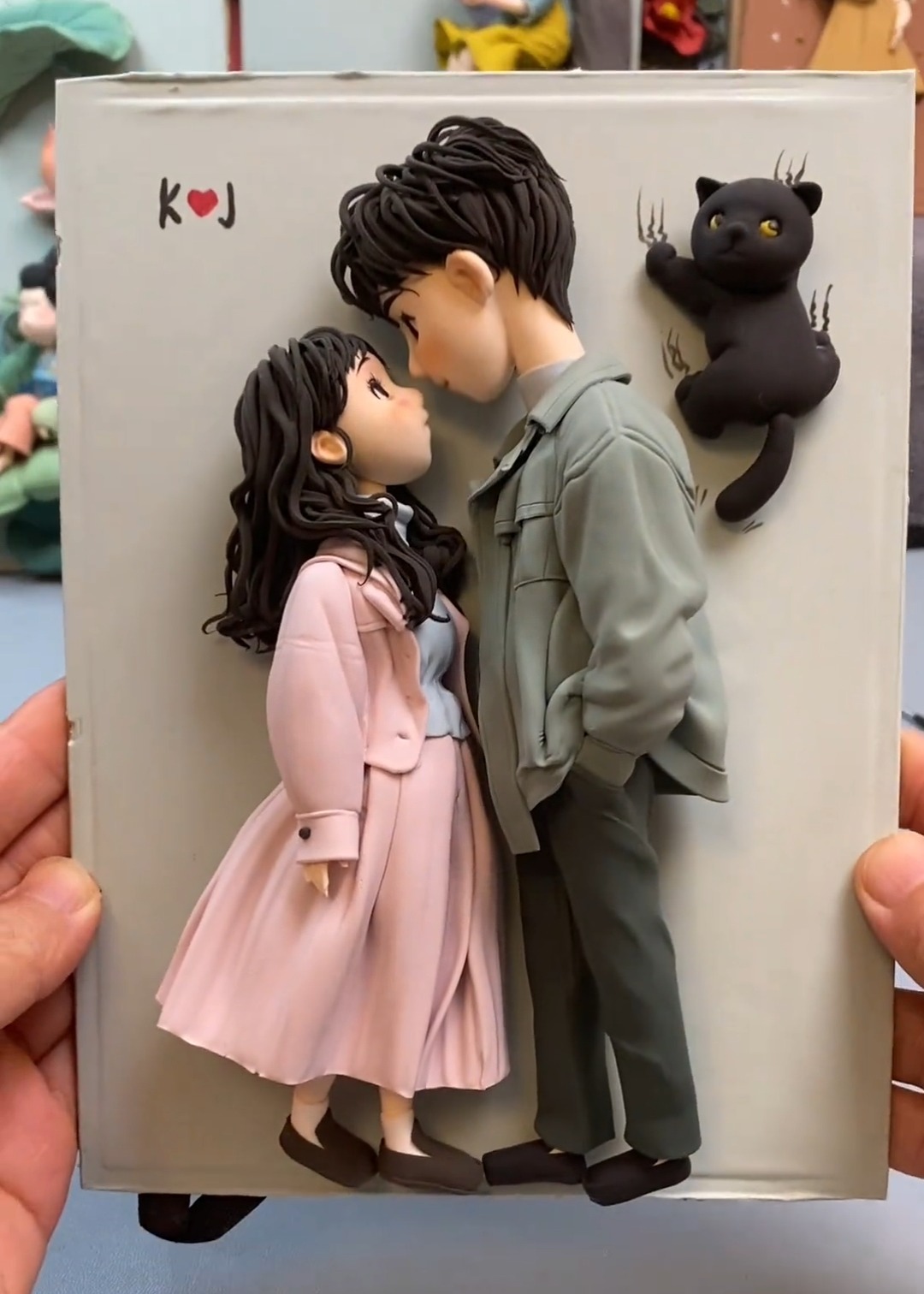 Couple 3D clay sculpture